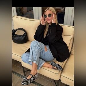 Studded Black Mary Jane ballerina Flats - Pointed Toe Slip-Ons- NWT